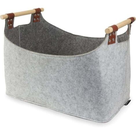 Bolsa bicolor KZQ de fieltro reciclado de 5 mm de grosor con asas de madera resistentes para leña, diarios y juguetes (gris claro/gris)
