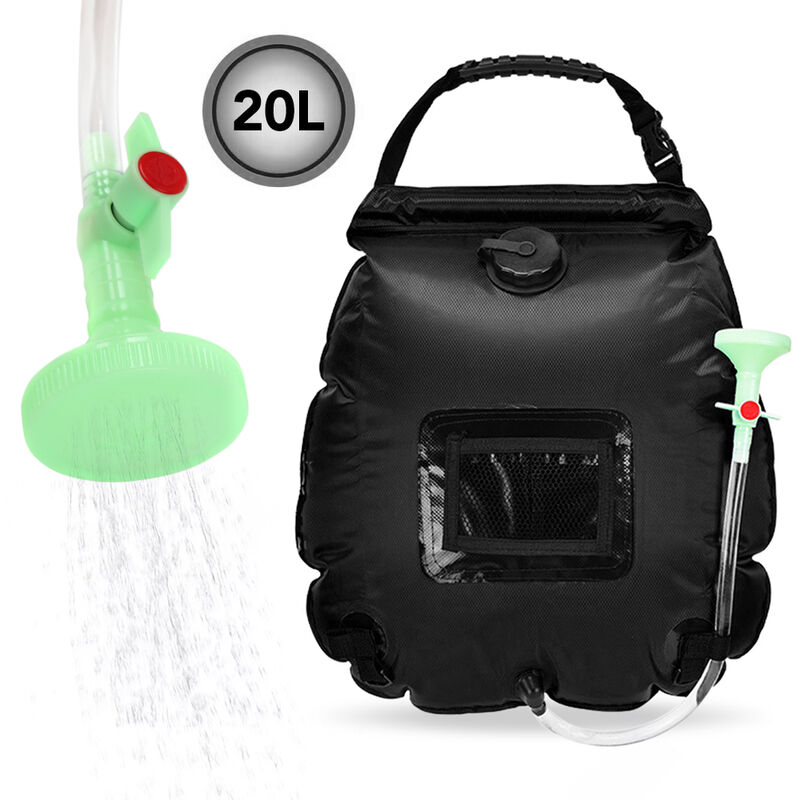 

Bolsa de agua, Recipiente de agua plegable, Bolsa de ducha para acampar, Bolsa de agua caliente, 20L,Negro