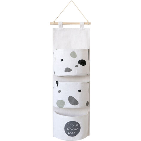 Bolsa de almacenamiento colgante (3 bolsillos), para puerta de tela, armario de tela, dormitorio, bolsa de lino y algodón para colgar en la pared.
