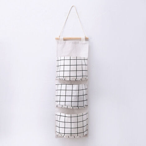 Bolsa de almacenamiento colgante con 3 bolsillos (blanca), organizador de cesta de tela para pared, para dormitorio, baño y cocina, resistente al agua y elegante.