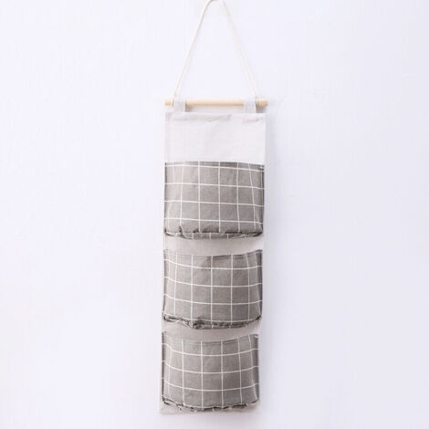 Bolsa de almacenamiento colgante con 3 bolsillos (gris), estante de pared de tela, cesta de almacenamiento, organizador para dormitorio, baño y cocina, impermeable y elegante.