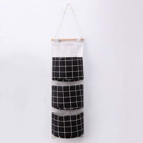 Bolsa de almacenamiento colgante con 3 bolsillos (negra), organizador de cesta de tela para pared, para dormitorio, baño y cocina, resistente al agua y elegante.