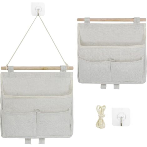 Bolsa de almacenamiento de pared de 2 piezas, de tela de lino, de alta capacidad y con bolsillos, con gancho