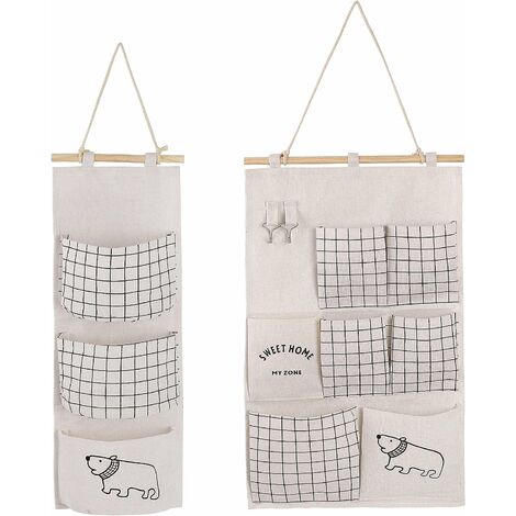 Bolsa de almacenamiento de pared Organizador de tela de lino de 2 estilos con bolsillos pequeños para la oficina en el hogar