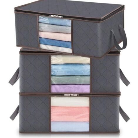 Bolsa de almacenamiento de ropa de 35 l, 3 unidades, plegable, ideal para debajo de la cama, para dormitorio, colcha, ropa, mantas y juguetes.