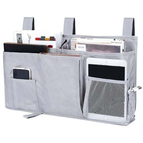 Bolsa de almacenamiento gris para cama, organizador colgante, bolsillo de tela Oxford para guardar teléfono, libros, revistas y control remoto.