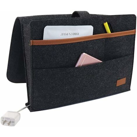 Bolsa de almacenamiento junto a la cama, organizador de bolsillo para ordenar la cama para teléfono, control remoto, revista, anteojos, libro, almohadilla (negro)
