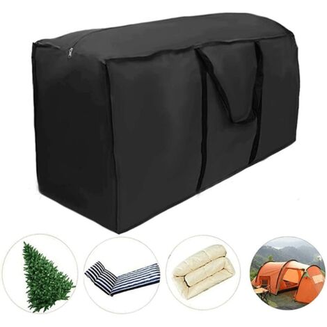 Bolsa de almacenamiento negra para cojines de jardín (173 x 76 x 51 cm), fundas de tela Oxford 210D para cojines de exterior, bolsa de transporte impermeable con asa.