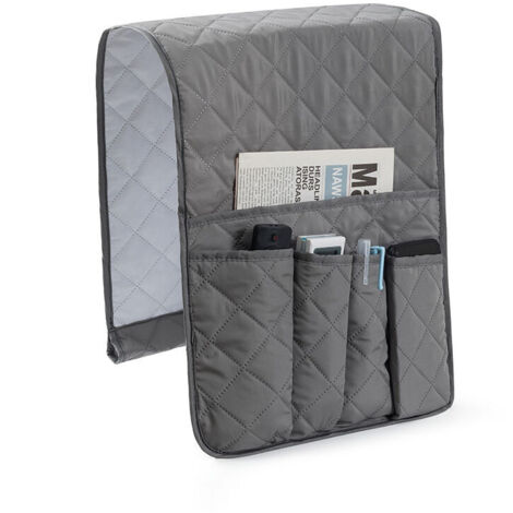 Bolsa de almacenamiento para brazo de sillón, bolsa colgante gris, bolsa de almacenamiento antideslizante que ahorra espacio para teléfonos celulares, libros, revistas y controles remotos de TV.