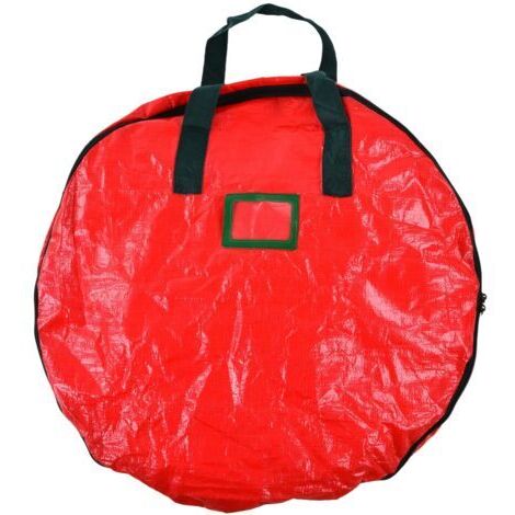 Bolsa de almacenamiento para coronas navideñas, bolsa redonda roja de tela tejida de PE a prueba de polvo para el hogar, fiestas y oficinas.