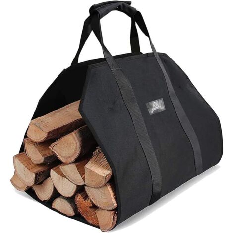 Bolsa de almacenamiento para leña con asas (negra)