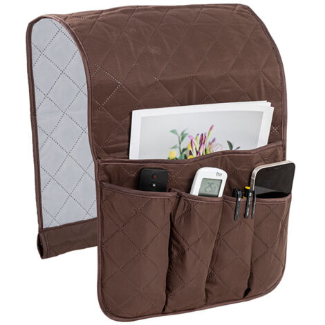 Bolsa de almacenamiento para reposabrazos, funda para sofá, bolsa colgante que ahorra espacio, bolsa antideslizante para guardar el móvil y el mando a distancia de la televisión, marrón