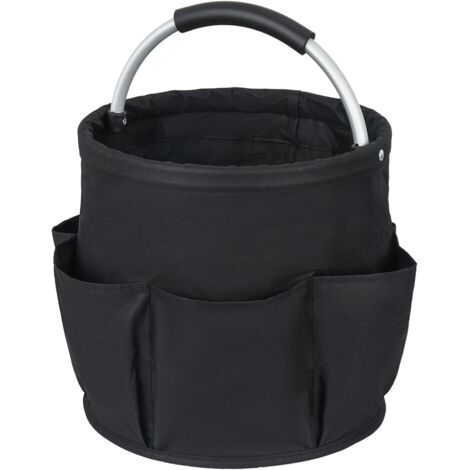 Bolsa de almacenamiento plegable, cesta cilíndrica con 6 bolsillos laterales, bolsa portaherramientas, 28 x 28 x 28 cm, 17 L (negra)