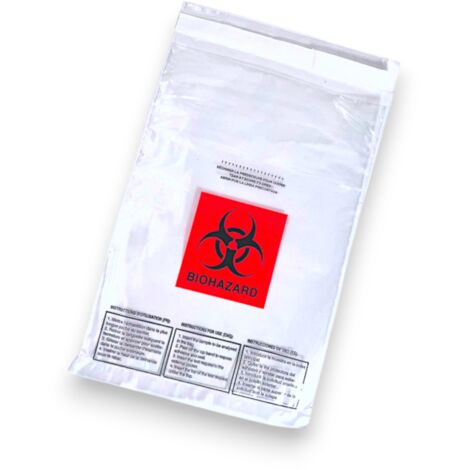 Bolsa de aluminio con impresión BIOHAZARD 170X250+50 mm TRANSPARENTE paquete de 100 uds.