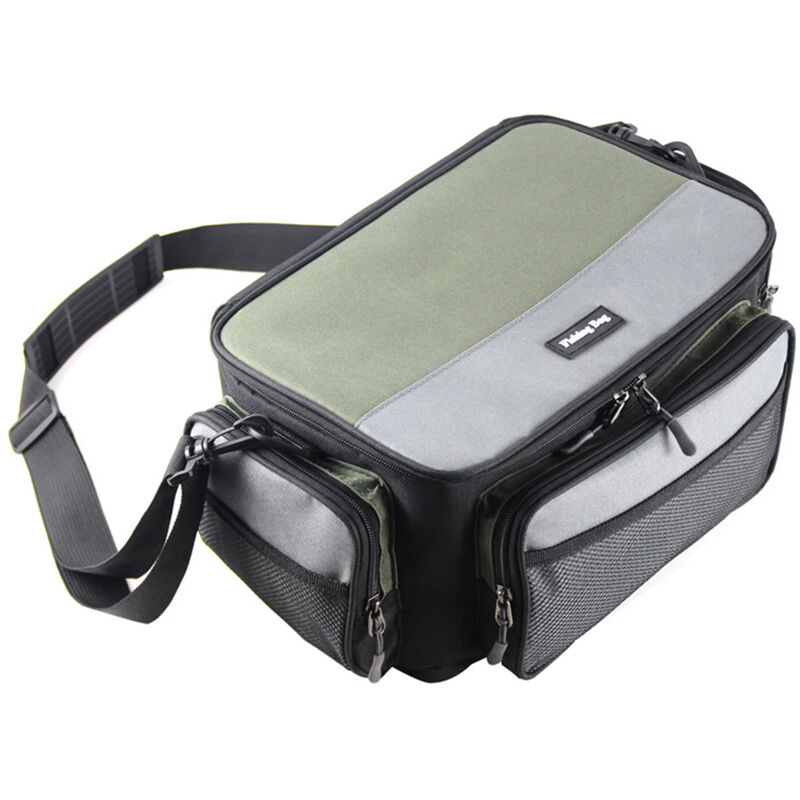 

Bolsa de aparejos de pesca multifuncional, carrete de pesca de carpa al aire libre, caja de almacenamiento de senuelos, bandolera cruzada,Gris verde