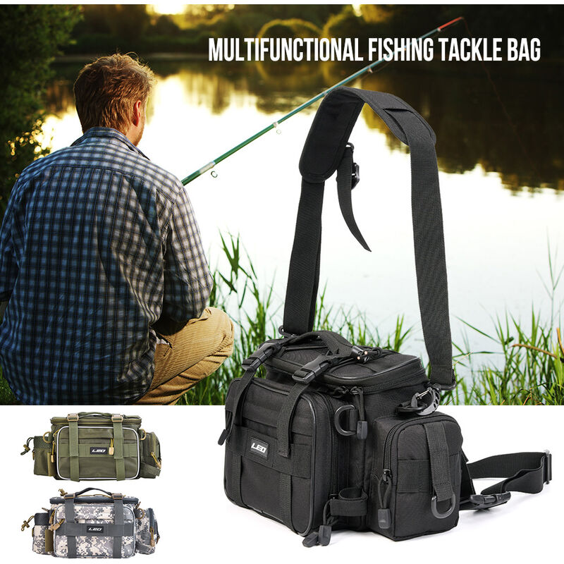 

LEO - Bolsa de aparejos de pesca multifuncional Deportes al aire libre Bolso de un solo hombro Bolso bandolera Paquete de cintura Senuelos de pesca