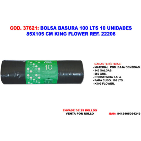 Bolsa de basura 100 L 10 unidades 85 x 105 cm King FLOWER ref. 22206