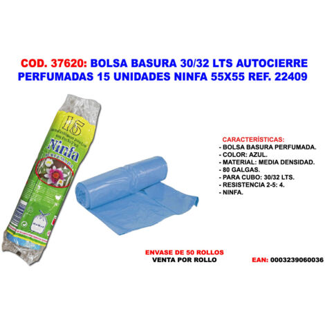 Bolsa de basura 30/32 L autocierre perfumada 15 unidades Ninfa 55x55 22409