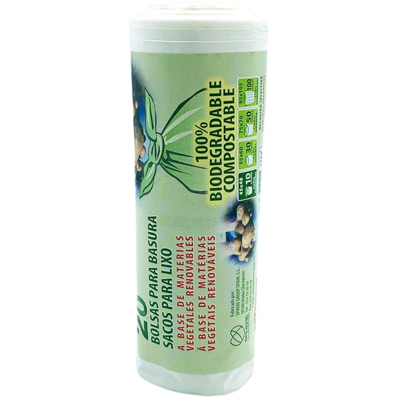 

Rollo de 20 bolsas de basura biodegradable y compostable, 10 L. de capacidad
