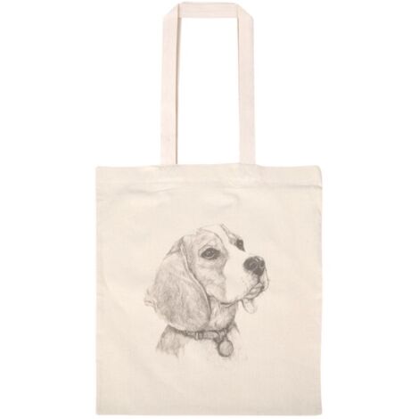 Bolsa de compras de algodón con asa larga 37 x 41 cm ecológica estilosa con estampado de perro