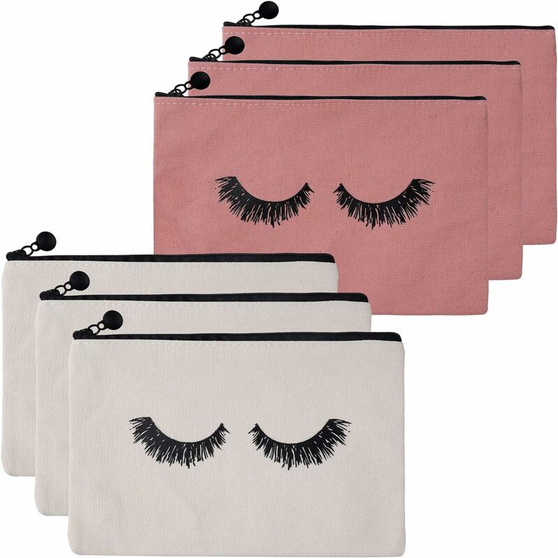 

Bolsa de cosméticos Bolsas de maquillaje de lona con patrón de pestañas Bolsas de viaje de maquillaje Bolsas de aseo de cosméticos para mujeres y
