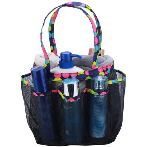 Bolsa de ducha de malla portátil para baño, dormitorio universitario, bolsa de ducha grande para acampar, gimnasio (negro)