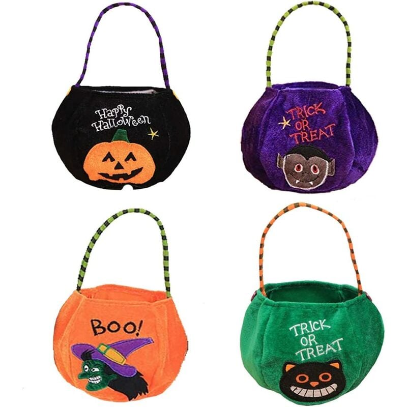

Bolsa de dulces de Halloween de 4 piezas Bolsa de calabaza Bolsa de dulces de Halloween para que los niños lleven dulces y regalos durante Halloween