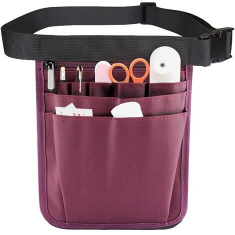 Bolsa de enfermera de 1 pieza, kit de herramientas multiusos, bolsa de almacenamiento de accesorios de enfermera morada con cinturón ajustable para enfermeras y jardineros.