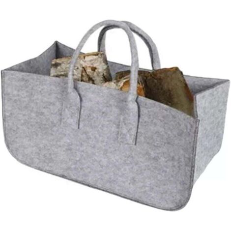 Bolsa de fieltro ZVD para la compra, plegable, con asas, para leña, 50 x 25 x 25 cm, color negro, 1 unidad