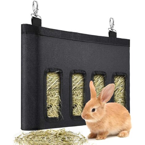Bolsa de heno colgante, comedero de heno, dispensador de heno para conejos, bolsa de alimentación para conejos, comedero de heno con 4 ventanas para animales pequeños como conejos, hámsteres