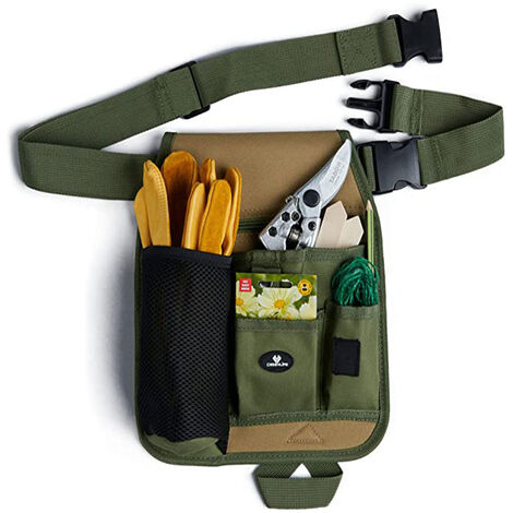 bolsa de herramientas de cuero con cinturón - compartimentos, bolsillo para clavos, bolsillo para cuchillos, soporte para martillo y soporte para cinta métrica