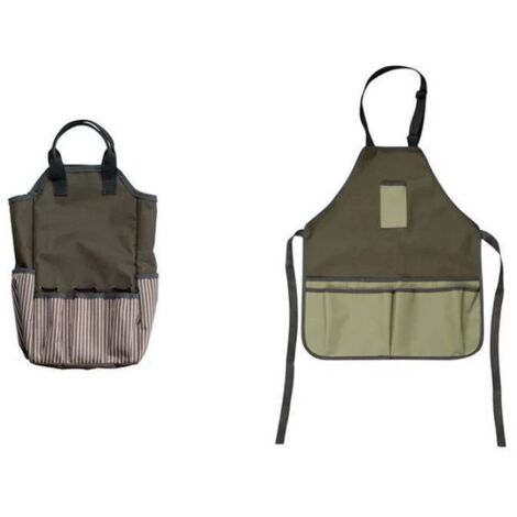 Bolsa de herramientas + delantal de jardinería con bolsillos, tela Oxford, delantal de trabajo versátil con tirantes ajustables y 7 bolsillos, unisex, colores como se muestran.