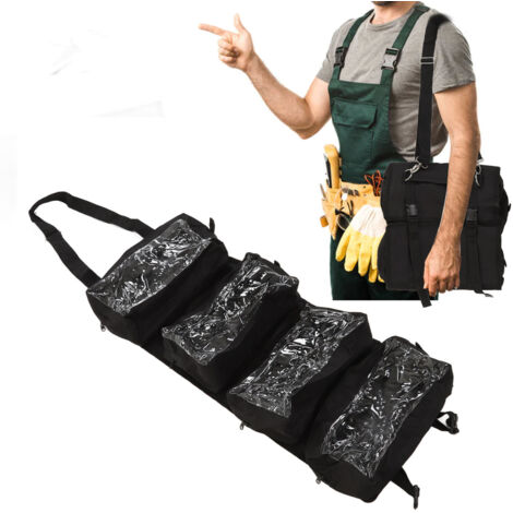 Bolsa de herramientas desmontable, negra y enrollable, fabricada en tejido Oxford 600D [Manejo cómodo]