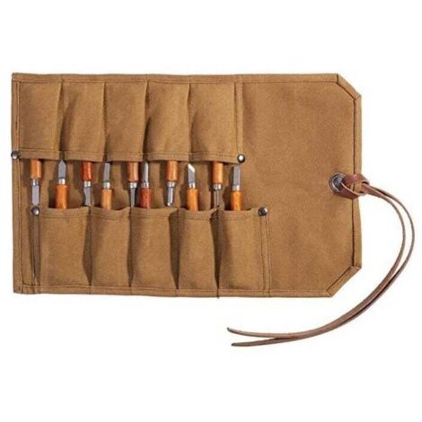 Bolsa de herramientas enrollable de lona encerada KZQ con 10 bolsillos para herramientas manuales, llaves inglesas y bolsa de almacenamiento.