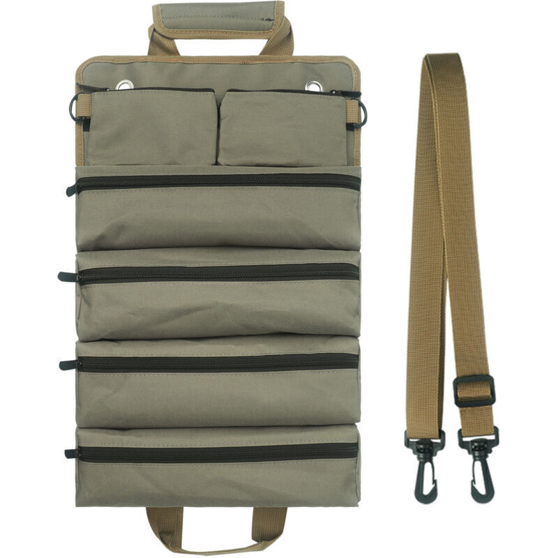 Xisrens Schwarz Bolsa De Herramientas Enrollable Para Hombre/Mujer, Organizador De Herramientas Con Ruedas Duradero E Impermeable, Correa De Hombro Multifuncional, Bolsa Con Ruedas Resistente Y Portátil, Verde