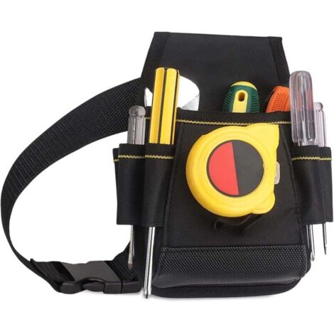 Bolsa de herramientas KZQ - Cinturón de herramientas: 24 x 15 x 6 cm, bolsa de herramientas para electricista, 6 bolsillos externos, resistente al desgaste, ajustable, para hombre, color negro