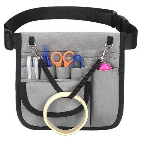Bolsa de herramientas para enfermera, un bolsillo con solapa y cinturón ajustable (gris)
