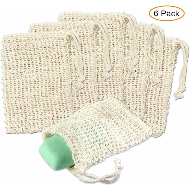 

Bolsa de jabón de sisal juego con 6 bolsas de jabón natural peeling hechas de esponja con cordón para baño, ducha, masaje y circulación sanguínea