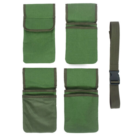 Bolsa de jardinería con bolsillos extraíbles, fabricada en lona impermeable, tamaño 29 x 15 cm, correa de 125 cm – 1 unidad, verde o gris