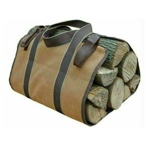 Bolsa de lona para leña, bolsa de almacenamiento de leña, soporte para leña de exterior de gran capacidad, soporte para leña de madera encerada con asas resistentes (36 x 16 cm)
