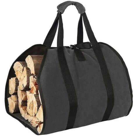 Bolsa de lona para leña, impermeable, plegable, ideal para estufas de leña (negra)