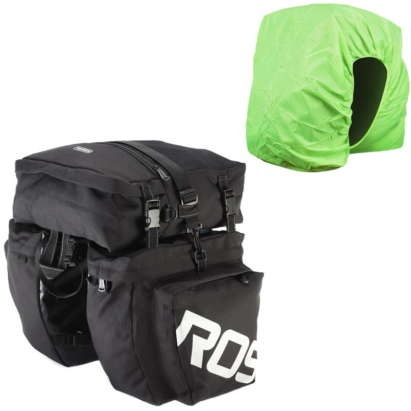 

Roswheel - Bolsa de maletero para asiento trasero de alforjas para bicicleta 3 en 1, con cubierta impermeable para la lluvia, Negro, Pannier y