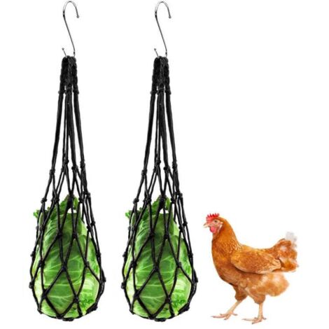 Bolsa de malla para pollos, comedero para verduras, pincho, porta frutas, comedero para pollos, patos, pájaros, conejos y loros (2 bolsas negras)