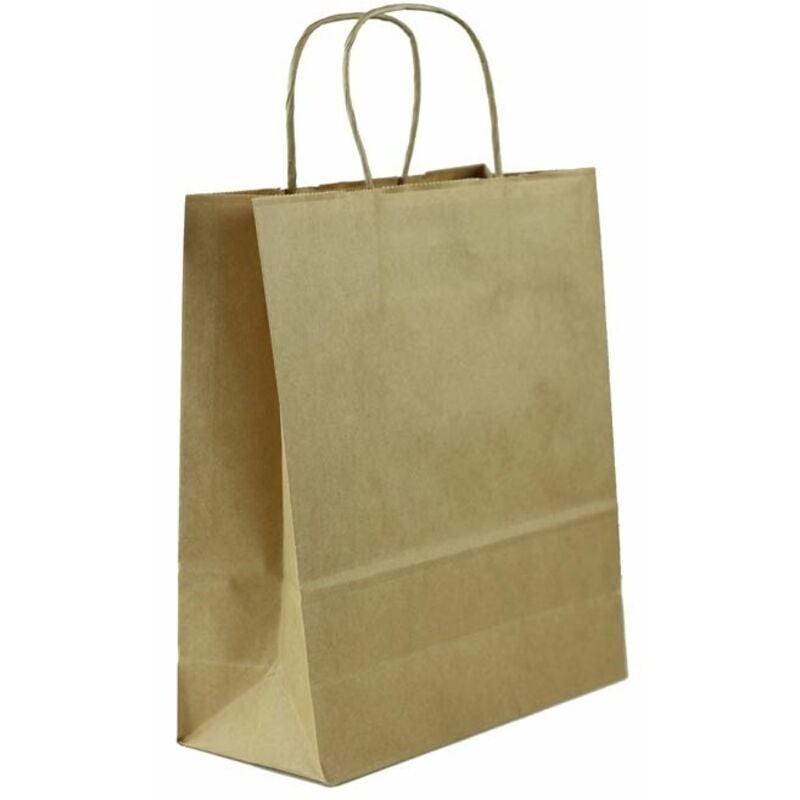

Bolsa de papel basika kraft reciclado asa retorcida liso natural tamaño "s" 240x100x320 mm (pack de 250 uds.)