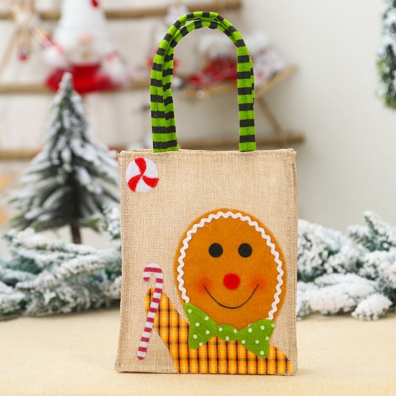 

Happyshopping - Bolsa de regalo de Navidad Bolsa de dibujos animados de caramelo Parche bordado Bolsa de muneca de lino Adorno de Navidad