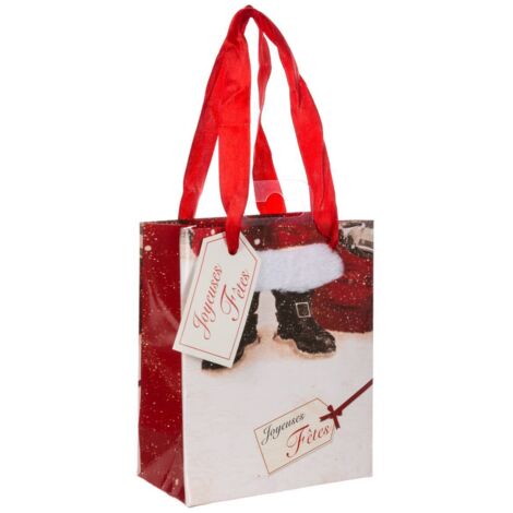 Bolsa de regalo impresa Papá Noel tamaño mini con piel - Feeric lights & christmas