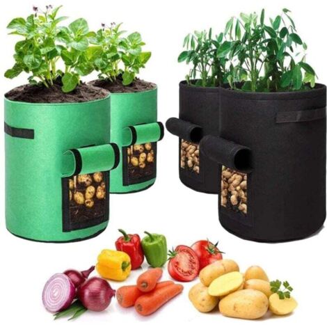 Bolsa de siembra geotextil KZQ, 4 bolsas para papas (2 de 35 x 40 cm, 2 de 30 x 35 cm), maceta con ventana para papas y tomates.