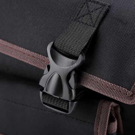 Bolsa de trabajo profesional para electricistas y montadores: organización óptima gracias a bolsillos interiores y solapas. Tejido Oxford negro resistente, 35 x 10,5 x 32 cm.