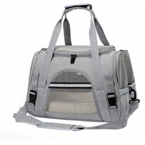 Bolsa de transporte para gatos Crediri, jaula plegable y transpirable para perros con correas ajustables, bolsa de transporte para gatitos, cachorros y conejos, gris