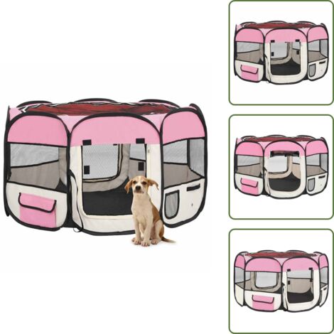 Bolsa de transporte para perros - vidaXL Parque de perros plegable y bolsa transporte rosa 110x110x58cm - Parque para perros de viaje